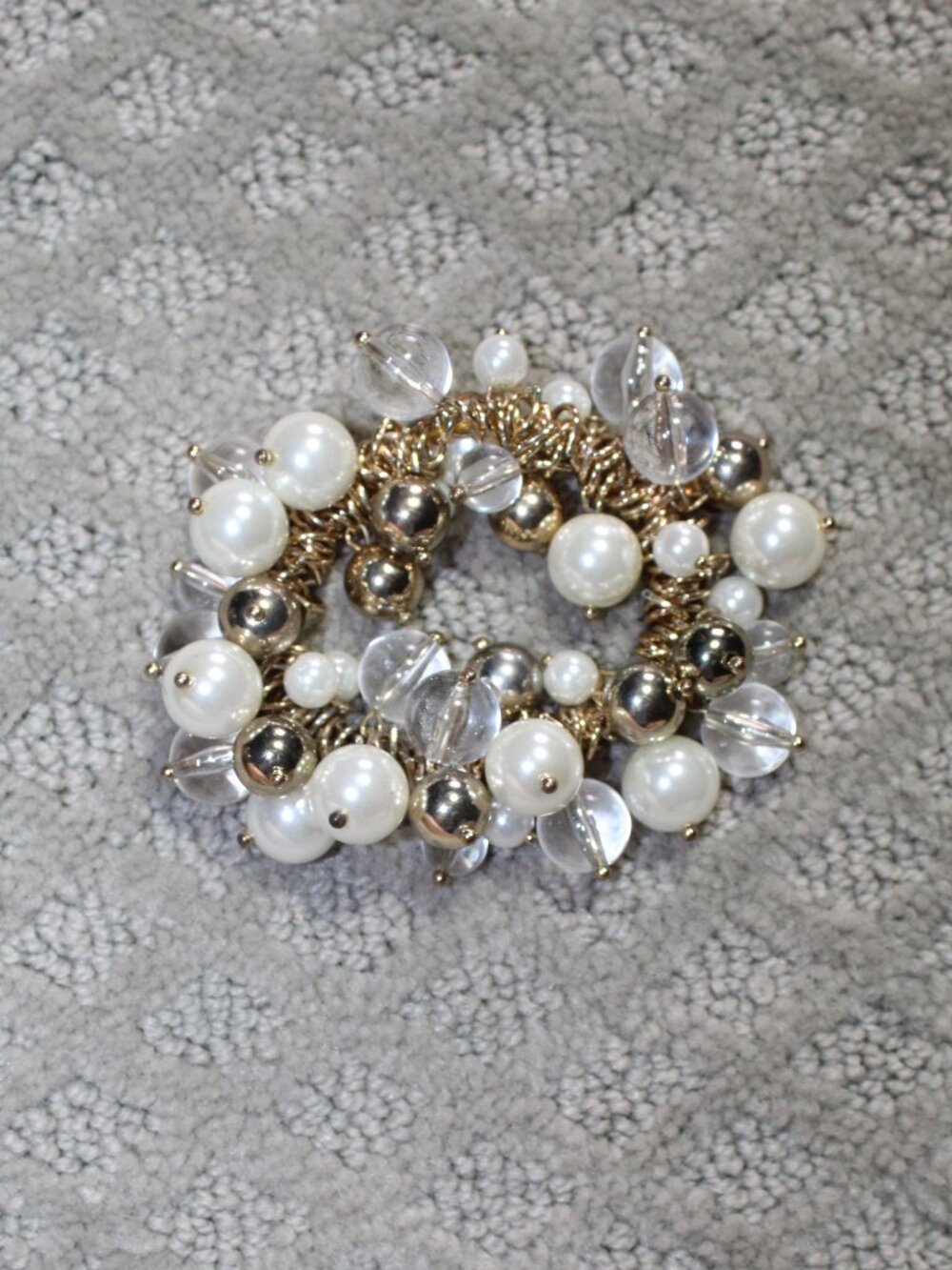 Chico's Gold Toned Cream Clear Beaded Stretch Bracelet